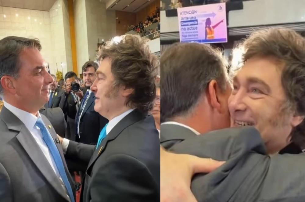 Presidente Milei encontra Flávio Bolsonaro no Chile e diz: “Vai ganhar”; vídeo 