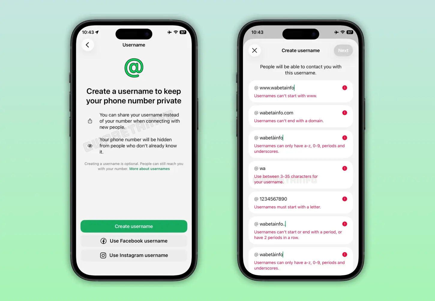 O WhatsApp liberou a escolha de nome de usuário para parte da comunidade | Fonte: WABetaInfo/reprodução)