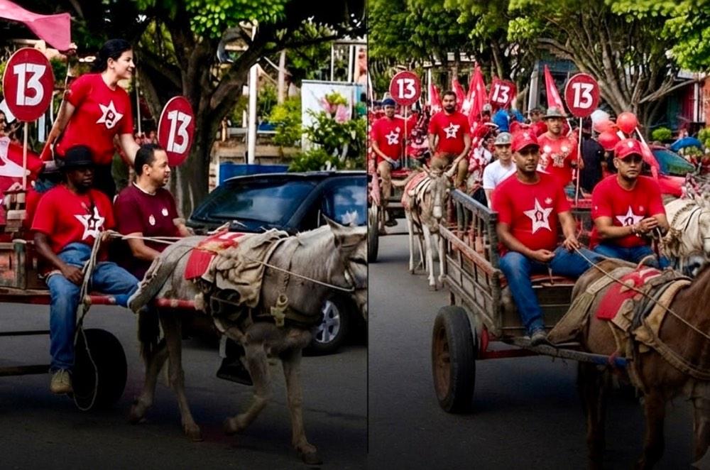Carroça com símbolos do PT vira “burrociata” na Bahia e vídeo repercute nas redes sociais; assista 