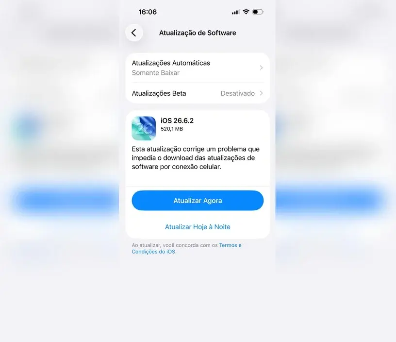 Apple libera versão 26.6.2 do iOS e do iPadOS | Imagem: Philipe Farias/TudoCelular